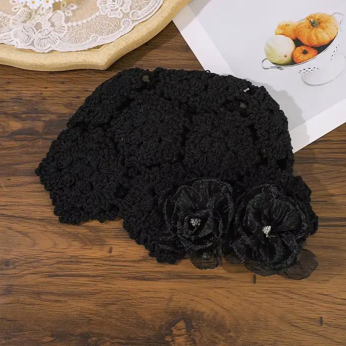 Bonnet tricoté ajouré à motif floral Printemps-Été, style bohème, pour femme, polyvalent pour le voy