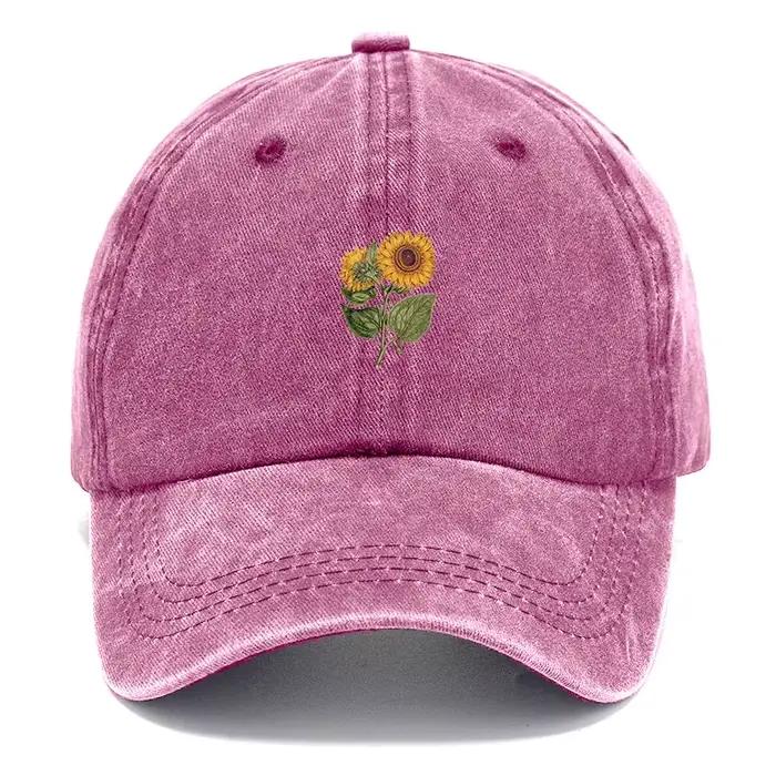 Casquette Snapback Tendance Broderie Tournesol Coton Délavé Vintage Réglable Unisexe Hip Hop Streetw
