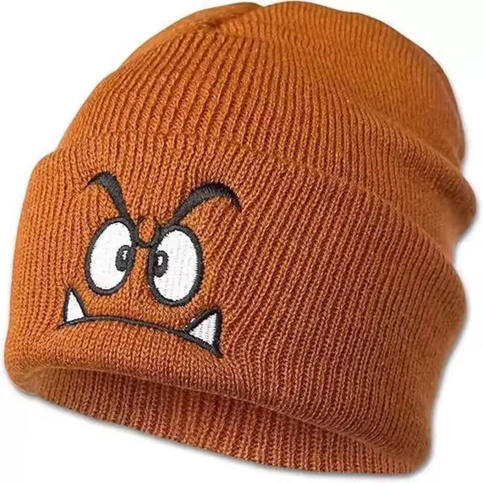 Bonnet tricoté brodé avec motif d'expression agressive, bonnet chaud en laine pour hommes et femmes,