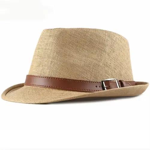 Chapeau de plage vintage pour hommes, à bord court, en paille, avec ceinture, style coréen, ander, H