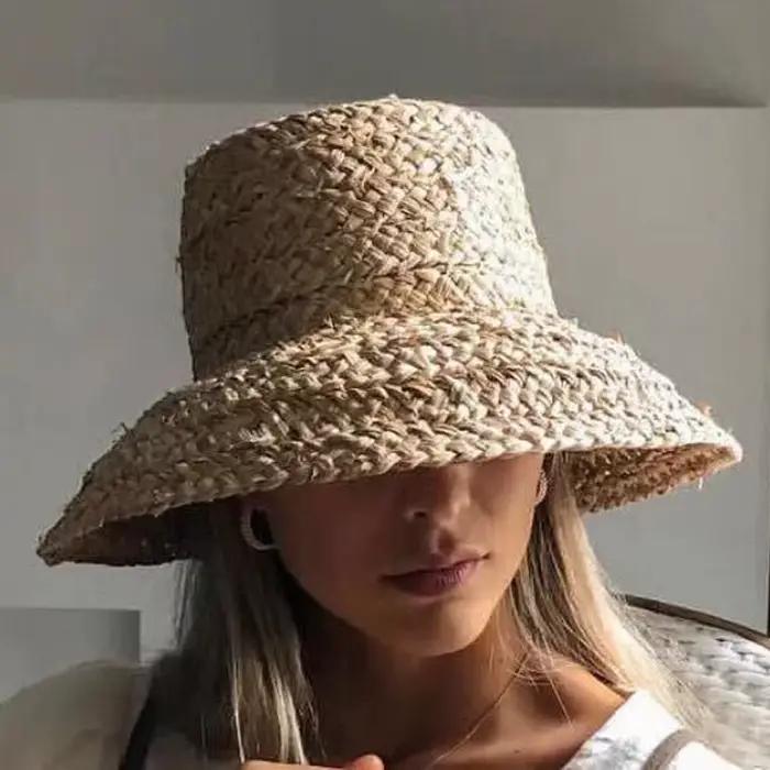 Chapeau en raphia à large bord pour femmes, chapeaux de plage pour vacances, chapeau de paille à des