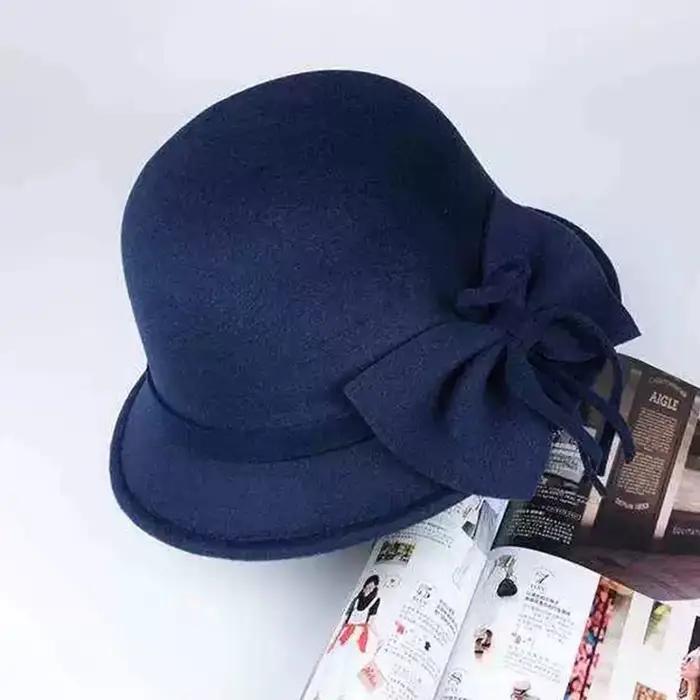 Chapeau seau à fleurs pour femmes, Vintage, élégant, rond, en Imitation laine, avec nœud papillon, 2