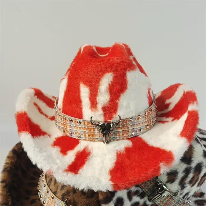 Chapeau Fedora de Cowboy occidental en fourrure de lapin imprimé léopard, Panama pour hommes et femm