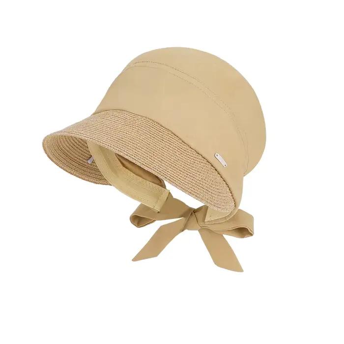 Chapeau Baotou de style japonais pour femmes, chapeau d'été en paille tressée avec bord en ruban, pe