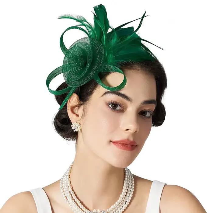 Bandeau de sauna à plumes pour la mariée, Fascinateur floral rétro, grande pince à cheveux pour cock