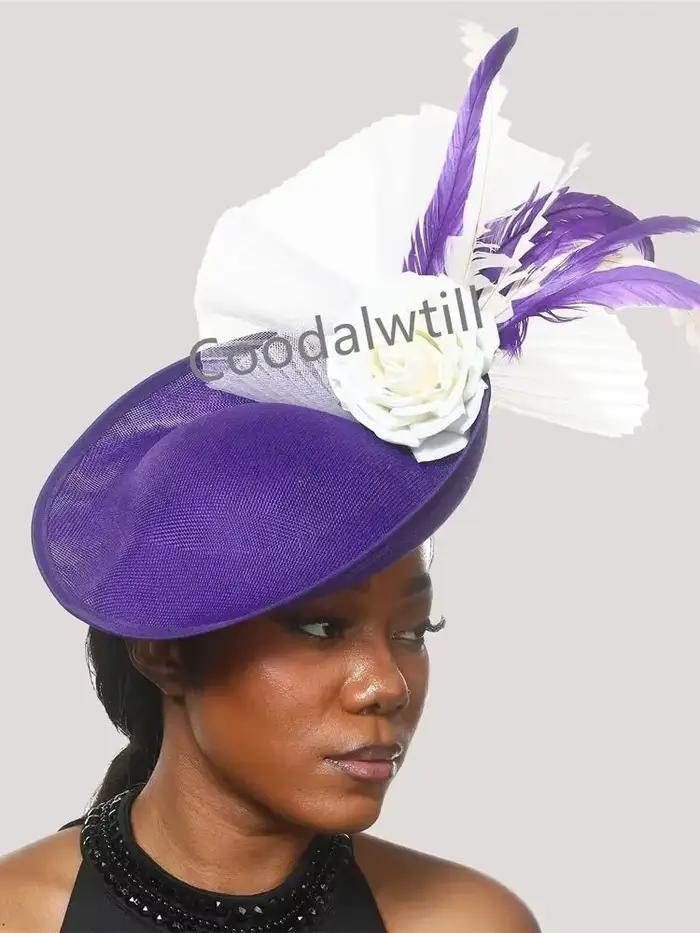 Chapeau fascinateur en maille marine pour femmes, couvre-chef Royal Ascot pour fête de Festival, cas