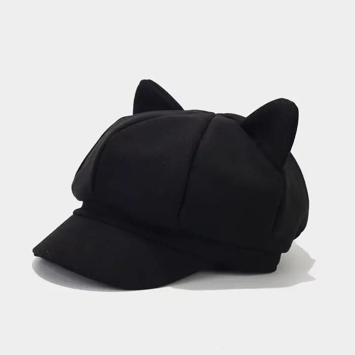 Nouveau béret femmes mignon chat oreille octogonale chapeaux femmes gavroche casquette béret femmes 