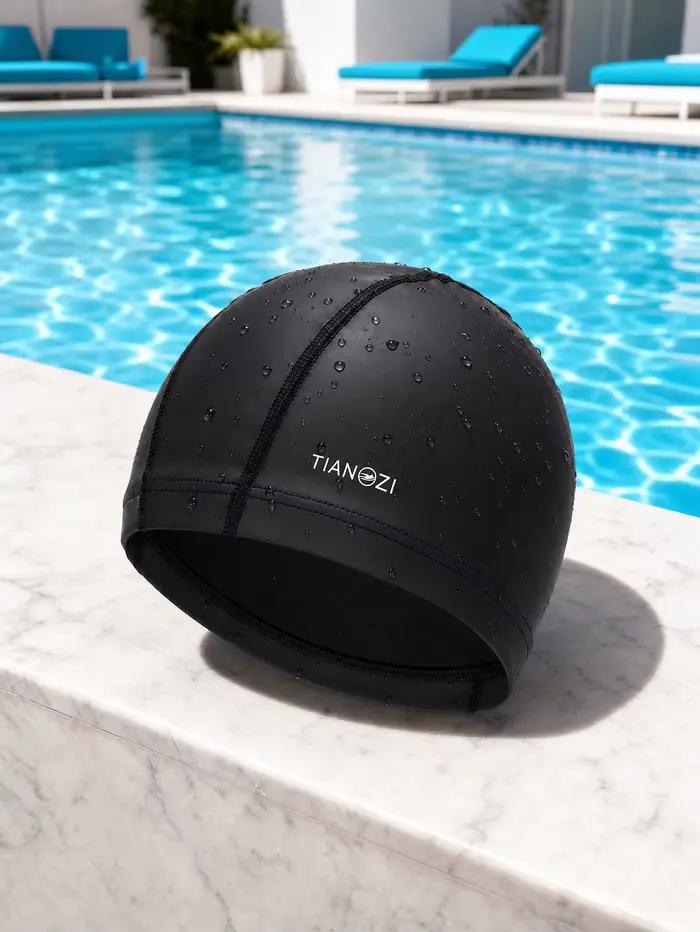 Bonnet de bain uni pour adultes, pour hommes et femmes, avec revêtement en PU pour une imperméabilit