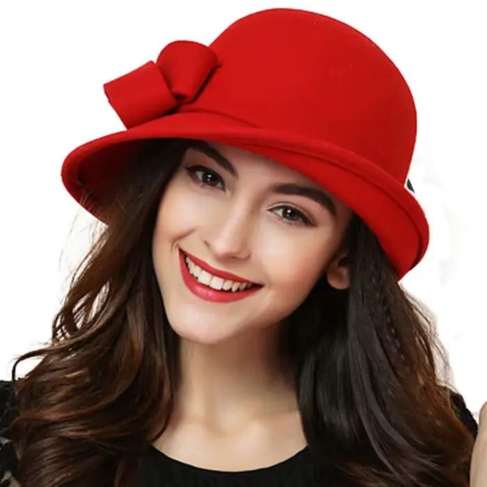 Chapeaux melon en feutre de laine à large bord pour femmes, Fedora d'église Everche, élastique, élég