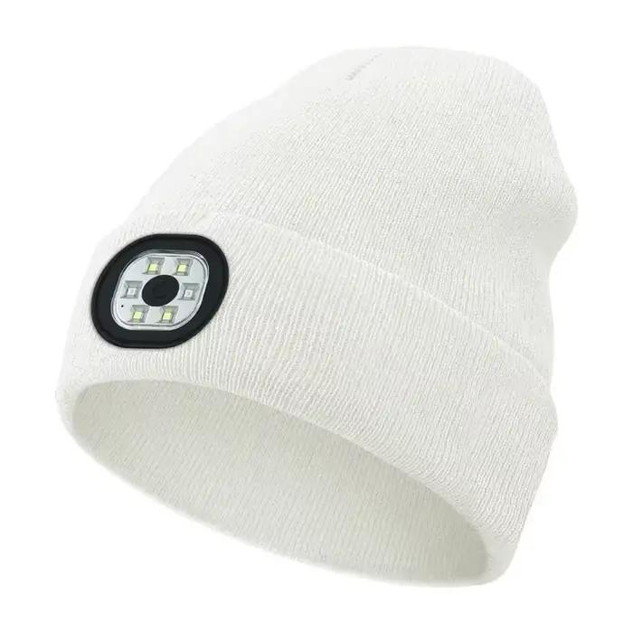 Chapeau tricoté avec lumière LED, multifonction, Rechargeable par USB, coupe-vent, chaud, adapté à l