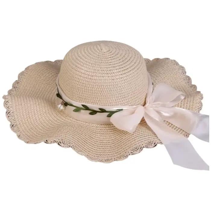 Chapeau de paille coloré avec nœud, style bohème, visière tressée, large bord, léger, protection sol