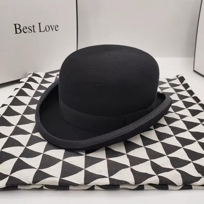 Chapeau melon en feutre acrylate pour hommes, chapeau melon en laine unique, bord roulé à ceinture, 