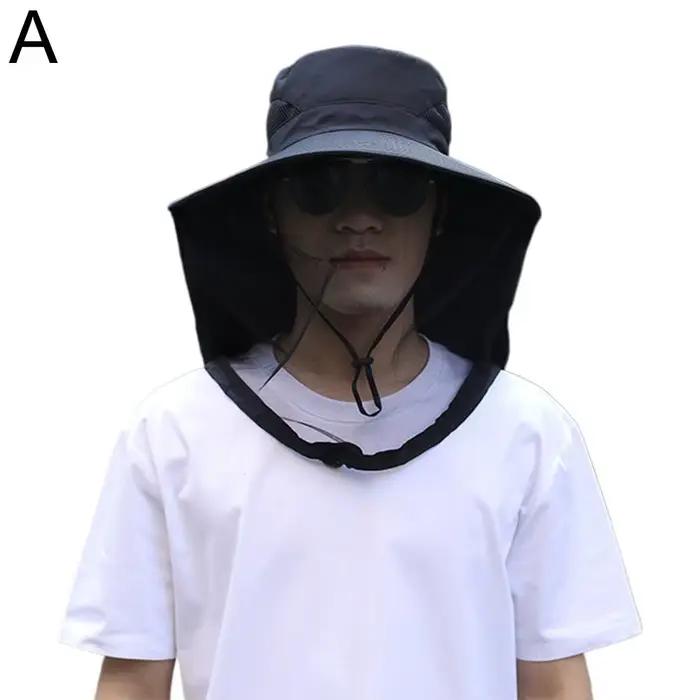 Chapeau de protection UV avec masque facial, respirant, anti-insectes, à large bord, pour la pêche, 