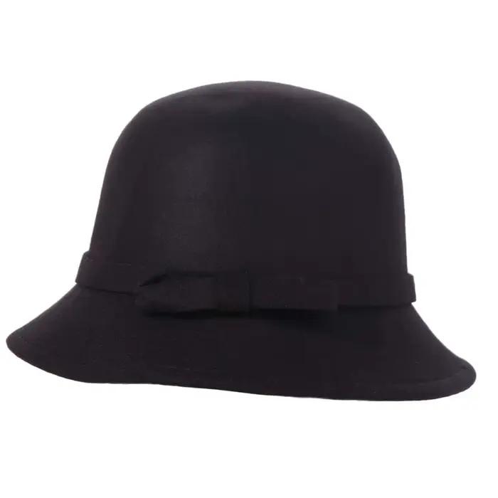Chapeau en Tweed avec nœud de Style français, tendance, couleur unie, pour femmes, Hepburn, seau, fe