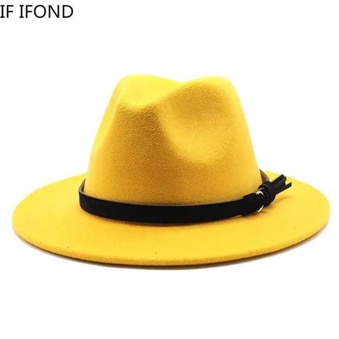 Gangster Trilby feutre Fedora chapeau européen américain large bord haut Jazz casquettes femmes homm