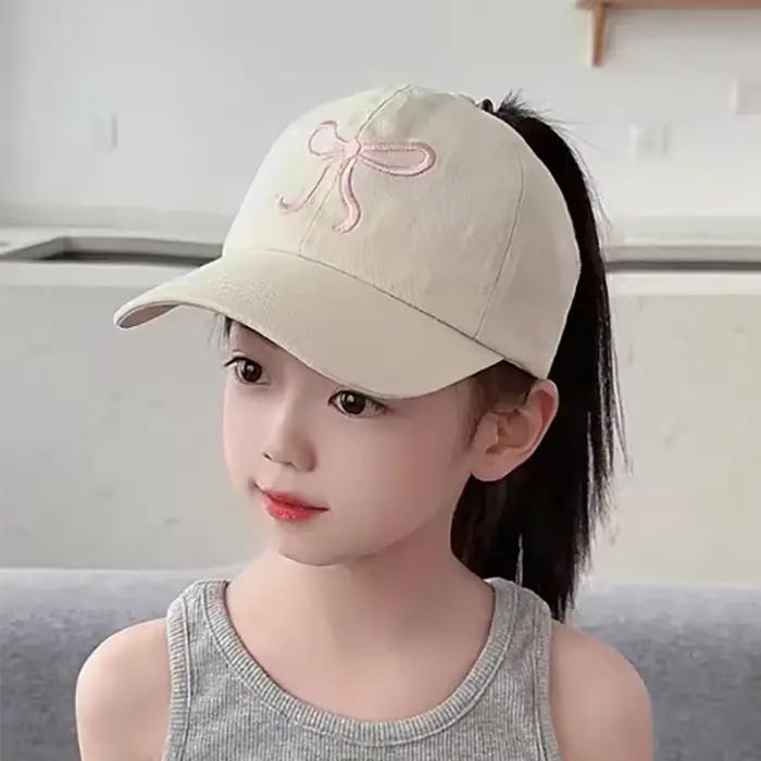 Casquette de baseball anti-UV pour enfants, style chapeau haut de forme, avec motif brodé et nœud, v