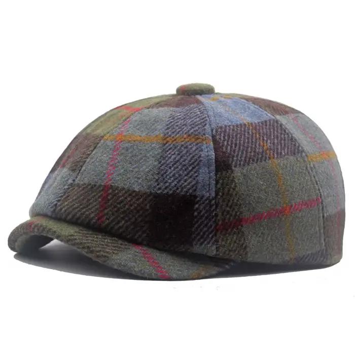 Chapeau béret à carreaux transfrontaliers, chapeau avant en mélange chaud d'automne et d'hiver, chap