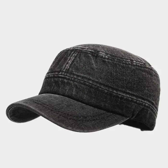 Casquette coréenne vintage à visière plate en denim, style baseball, streetwear, casquette de cadet,