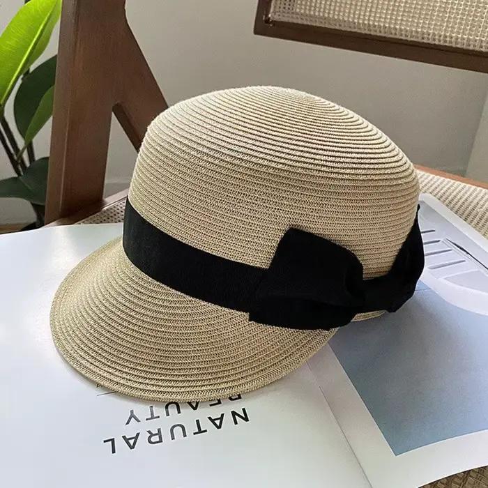 Chapeau de paille décontracté à large bord avec nœud tressé, style équestre, léger, couleur unie, po