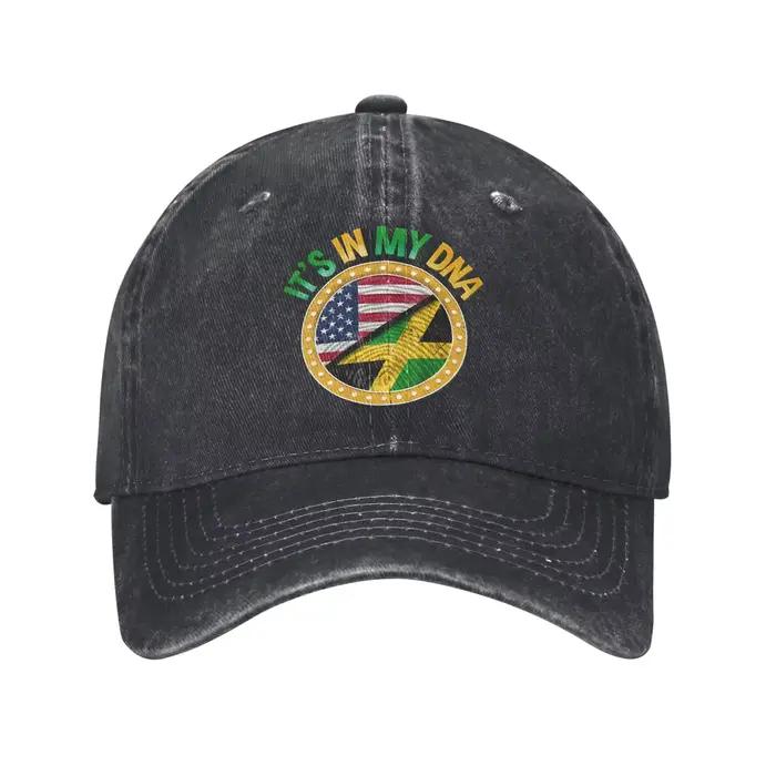 Casquette de baseball en jean délavé imprimée, couleurs du drapeau jamaïcain, souvenir de la Jamaïqu