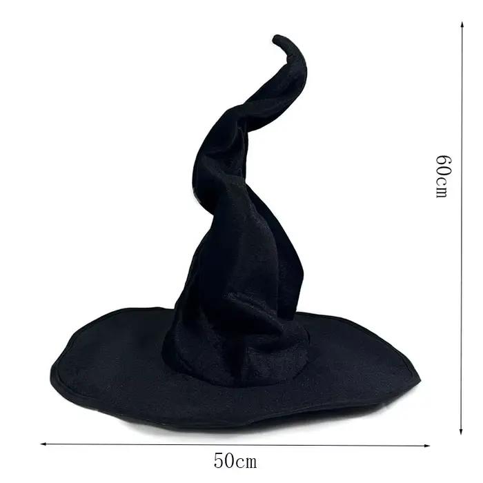 Chapeau de sorcière en flanelle noir léger, chapeau de sorcière torsadé, confortable pour fête de va