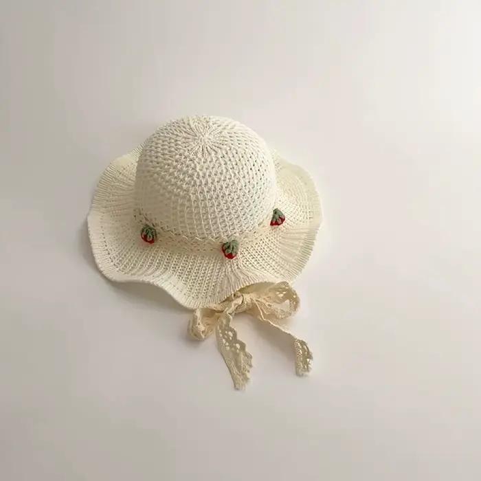 Chapeau d'été pour bébé, mignon, nœud en dentelle, fraise, casquette de paille pour petites filles, 