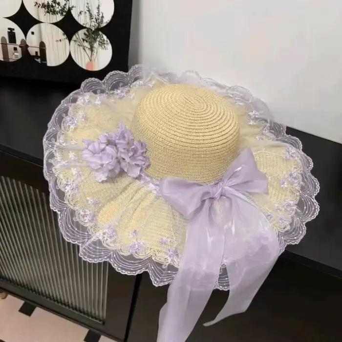 Chapeau de paille pour femme à motif floral, respirant, protection solaire INS, élégant, à large bor