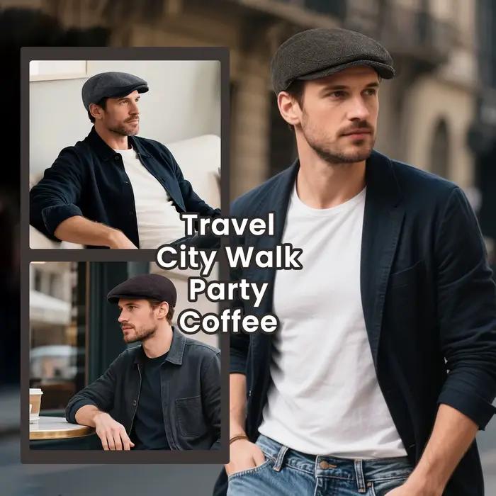 Casquette plate en tweed de laine JANGOUL XL/XXL pour homme, style newsboy, mode hiver, casquette Ga