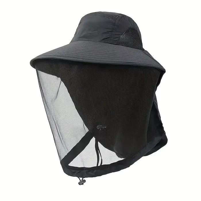 Chapeau de protection UV avec masque facial, respirant, anti-insectes, à large bord, pour la pêche, 