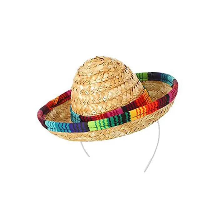 Chapeau de paille à large bord pour hommes et femmes, chapeau de soleil de fête mexicaine, accessoir