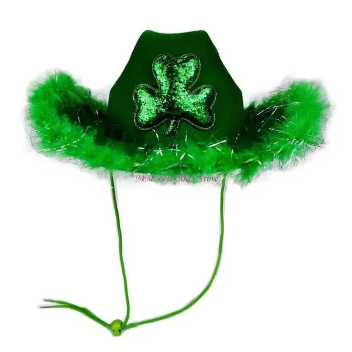49ME Chapeau haut-de-forme vert à paillettes Homburg, chapeau à bord en fourrure, chapeau Porkpie, c