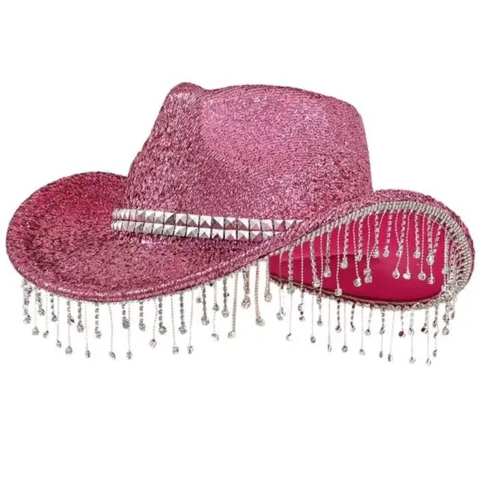 49ME – chapeau à pompons en pour femmes hommes, unisexe, poudre scintillante, à larges bords, pour F