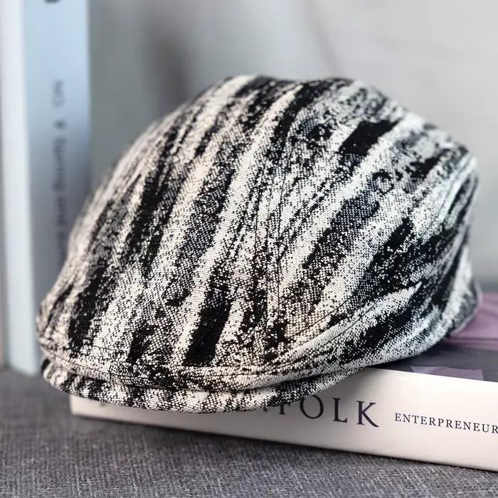 Chapeau de gavroche gris rayé pour hommes et femmes, casquette de lierre en lin pour hommes, chauffe