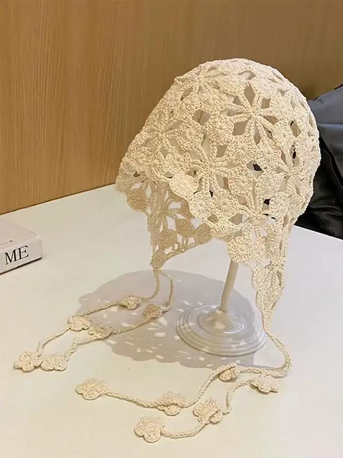 Chapeau sans bord en crochet fait main, ajouré et tricoté, pour le printemps et l'été, style bohème,