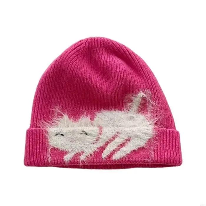 Chapeau tête mort pour activités plein air, chapeau avec joli chaton, casquettes tricotées pour l'ex