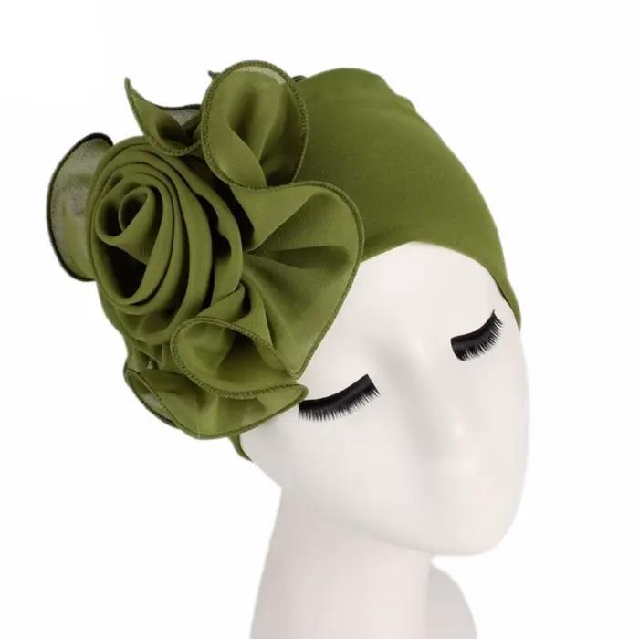 Turban pour femme à grande fleur, élastique, taille unique, respirant, couleur unie, avec fleur laté