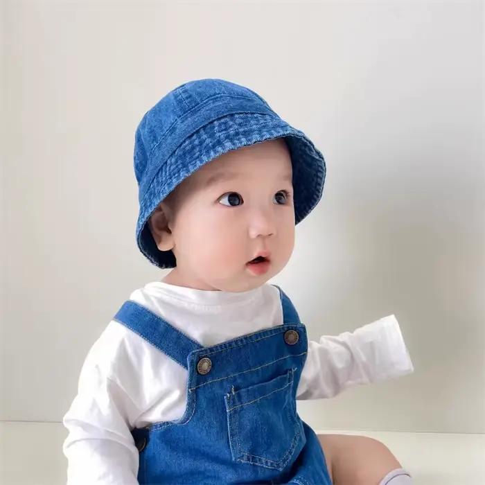 Casquette seau en Denim coréen pour bébé, casquette de pêcheur pour tout-petits, Protection UV en pl