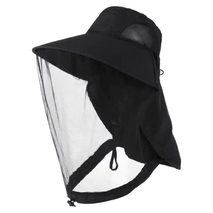 Chapeau de protection UV avec masque facial, respirant, anti-insectes, à large bord, pour la pêche, 