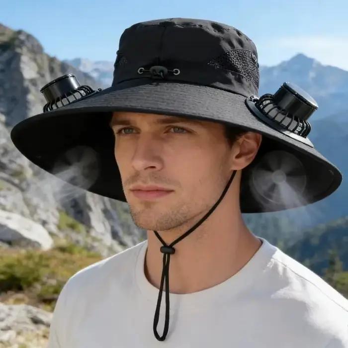 Chapeau de pêcheur solaire d'été avec ventilateur intégré, protection UV, portable pour activités de