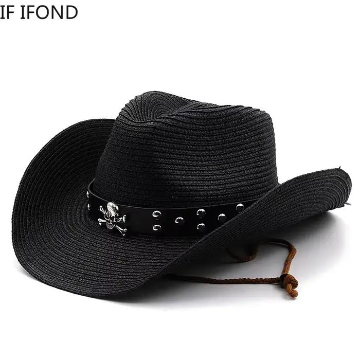Chapeau de Cowboy de style Punk pour hommes, chapeau de plage en paille, Panama, casquette de soleil