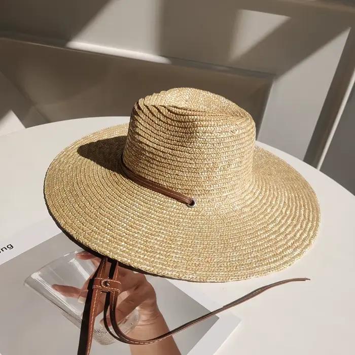 Nouveau Chapeau de soleil en paille avec sangle 2024 pour femme, tendance, pour vacances, plage, pro