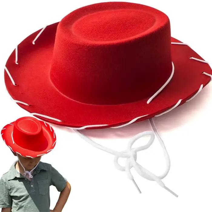 Chapeau de cowboy en feutre marron et rouge, réglable, à large bord, style western, pour sports de p