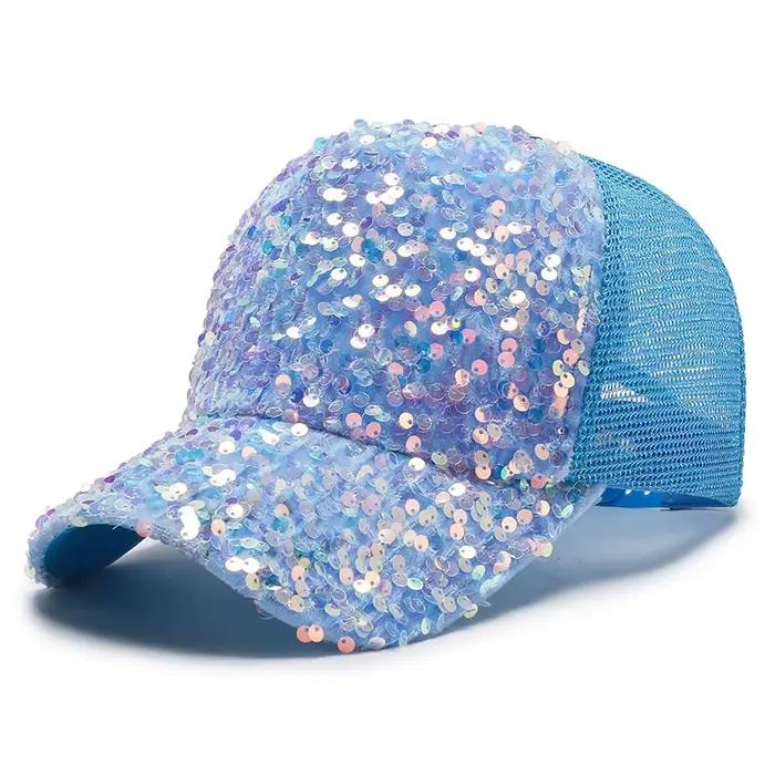 Casquette de baseball à paillettes scintillantes pour filles – Chapeau de soleil en maille respirant