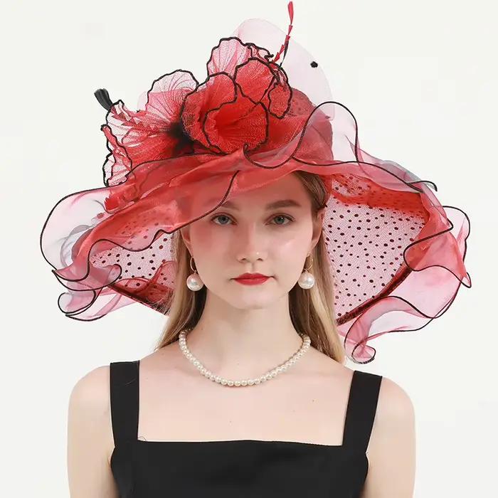 FS vert Kentucky Derby chapeau femmes Organza à pois visière casquette plume fleur mariage église Co