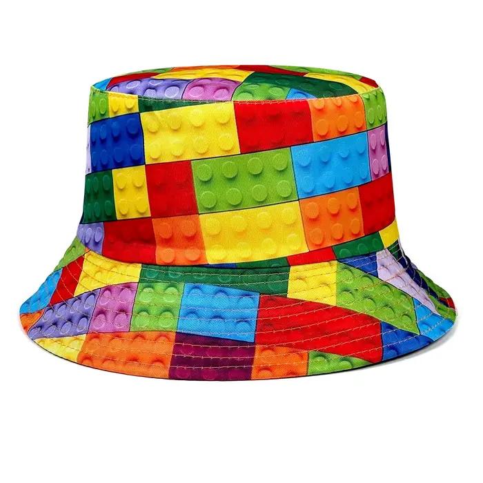 Chapeau de pêcheur personnalisé avec blocs de construction, chapeau de soleil réversible, chapeau se