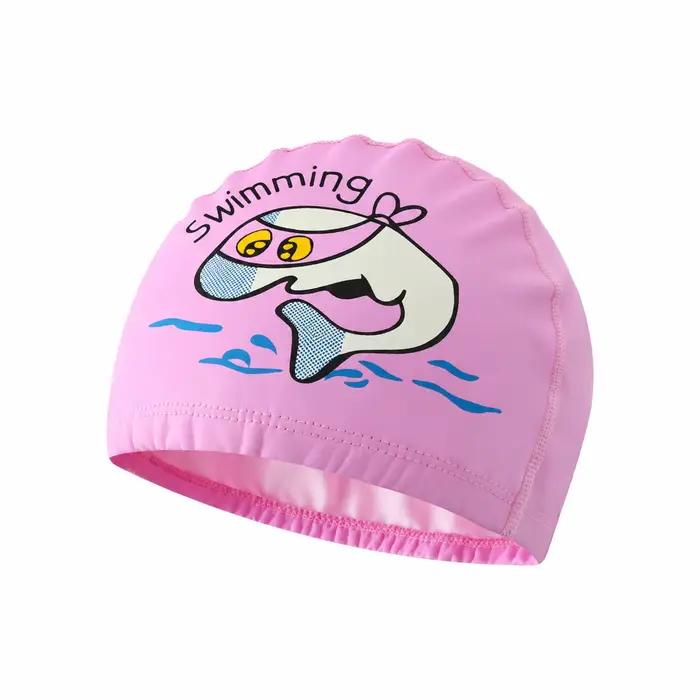 Bonnet de bain mignon en tissu PU imperméable, motif animal de dessin animé, dauphin, haute élastici