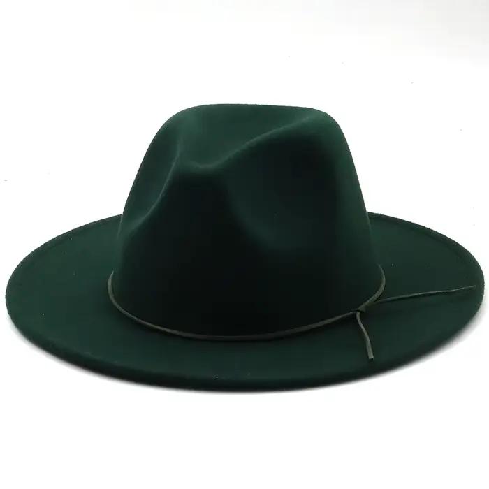 Fedora – chapeau en feutre de laine à large bord pour homme et femme, de couleur unie, style Panama,