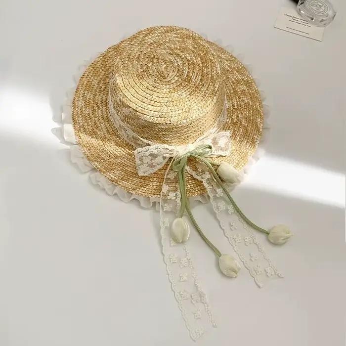 Chapeaux de Protection solaire pour femmes, nœud tulipe, doux Kawaii, à la mode, Style campagne, cha
