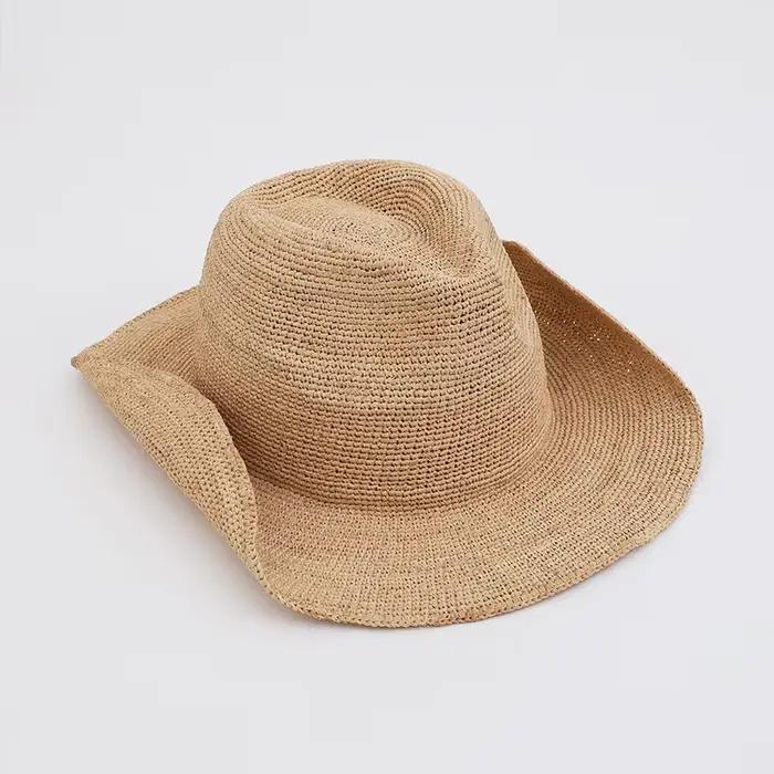 Chapeaux de soleil en raphia 100% naturel pour femmes, style cowboy, tissés à la main, protection so