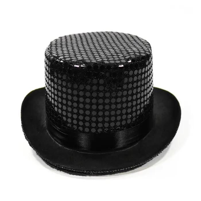 Chapeau haut-de-forme de magicien Jazz, miroir scintillant, comédans masculins et féminins, chapeaux